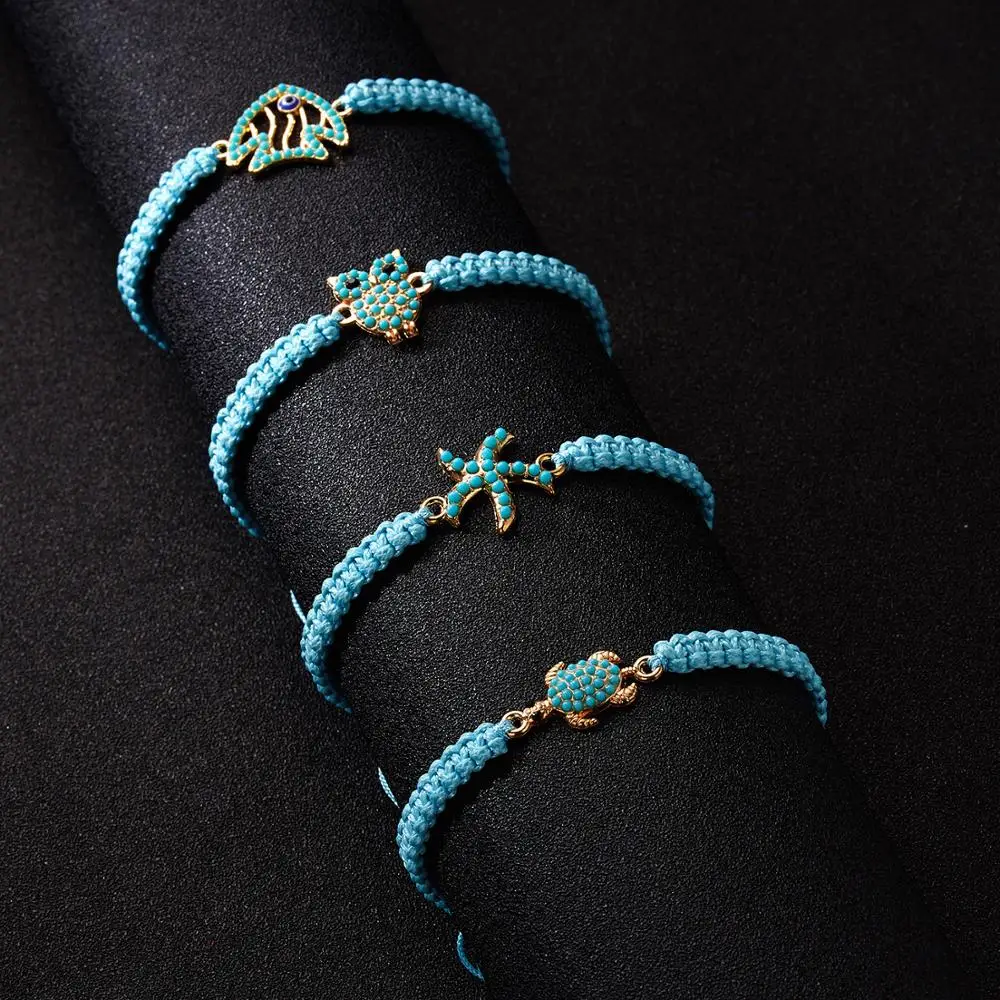 

Doreen Box Bohemian Style Cute Aniamls Turtle Dolphin Adjustable Blue Rope Braided Animal Charm Bracelet With Paper Card Jewelry