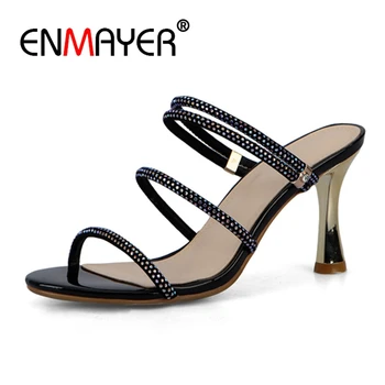 

ENMAYER Casual Slip-On Woman Sandals 2019 Summer Zandalias De Verano Mujer Womans Shoes Open Toe Heels Size 34-39 ZYL2765