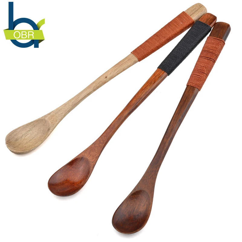 

OBR Long handled Wooden Spoon Coffee Spoon Tea Ice Cream Dessert Spoon Soup Scoop Cocktail Mixing Spoon Flatware Kitchen Tool