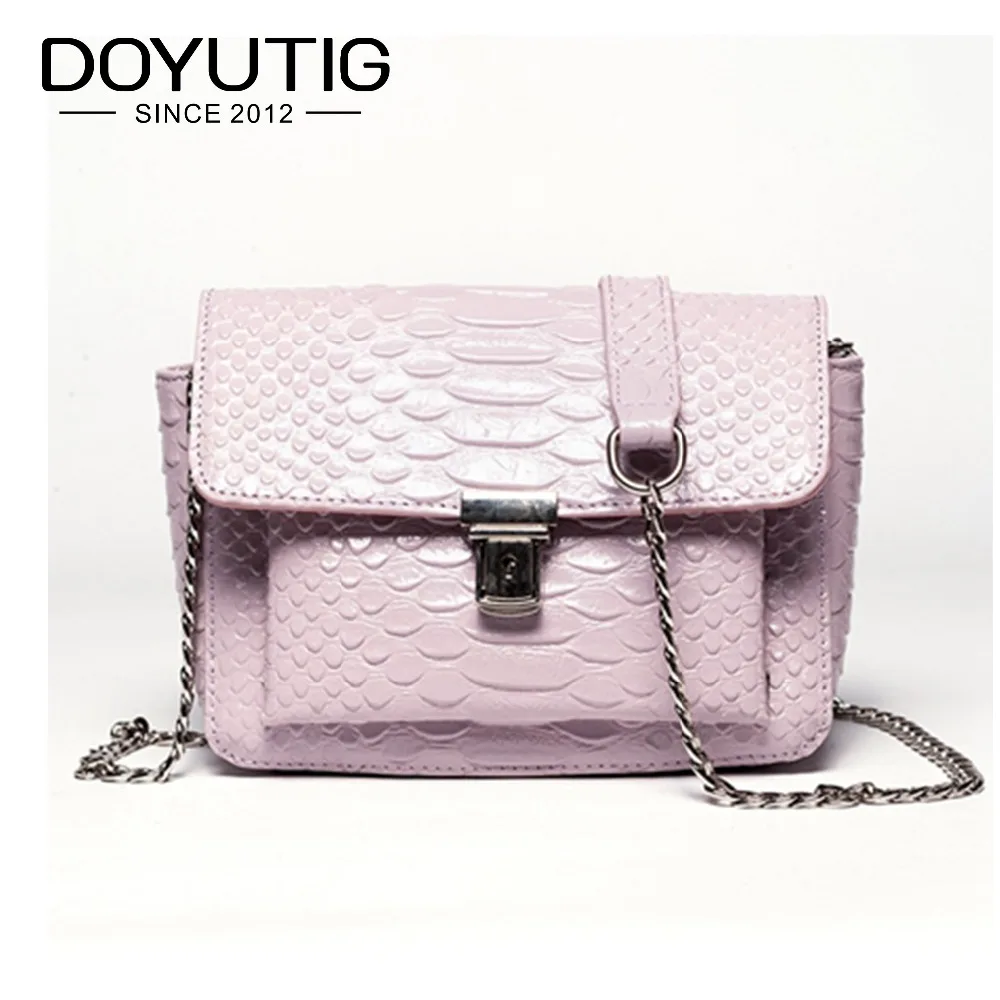 

Women's Genuine Leather Crossbody Bags With Chains Small Lady Casual Messenger Bags Pink Color Fashion Women Shoulder Bags F543