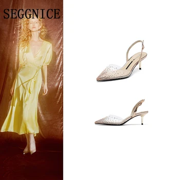 

SEGGNICE High Heel Transparent Crystal Sandals Women's Pumps Rhinestone Ladies Luxury Wedding Party Heels Shoes 2019 Summer