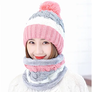 Pink Set 2 Модный подарок, теплая шерстяная зимняя женская шапка, s и шарфы, элегантный шарф, шапка, набор для женщин, 2 вида, шапка, шарф, наборы, длинные женские шарфы - Цвет: Pink Set 2