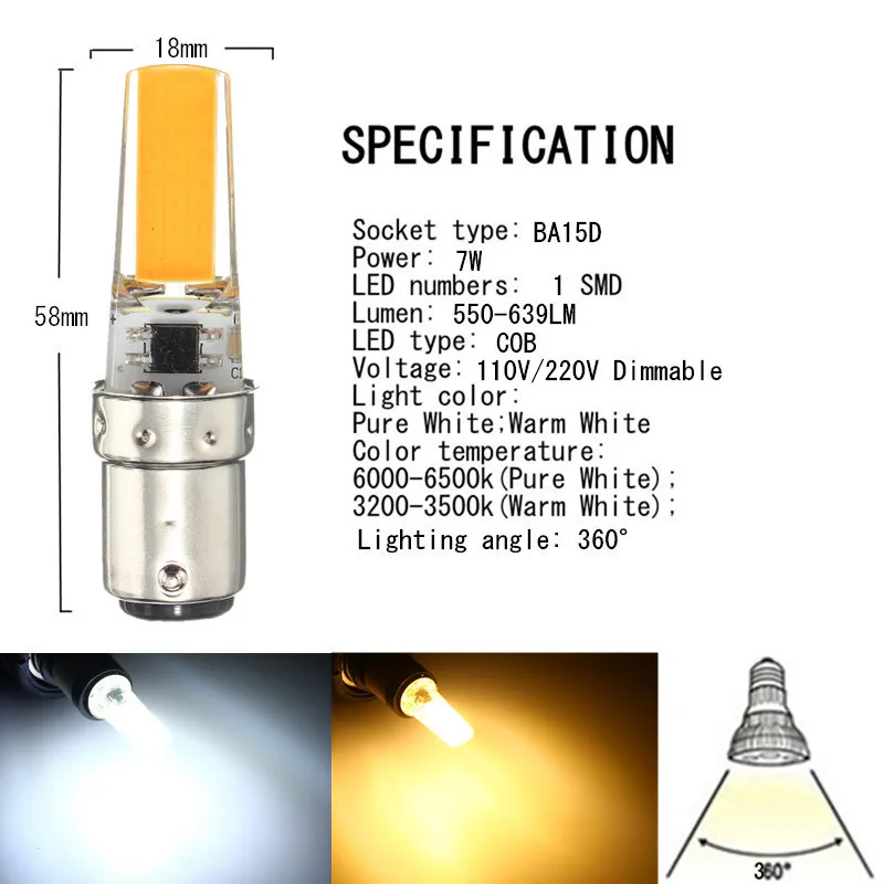2,5 W светодиоидная лампа с регулируемой яркостью COB Светодиодный лампа E14 E12 E11 E17 G8 BA15D G4 G9 светодиодный светильник лампы заменить галогенные лампы Люстра светодиодный светильник