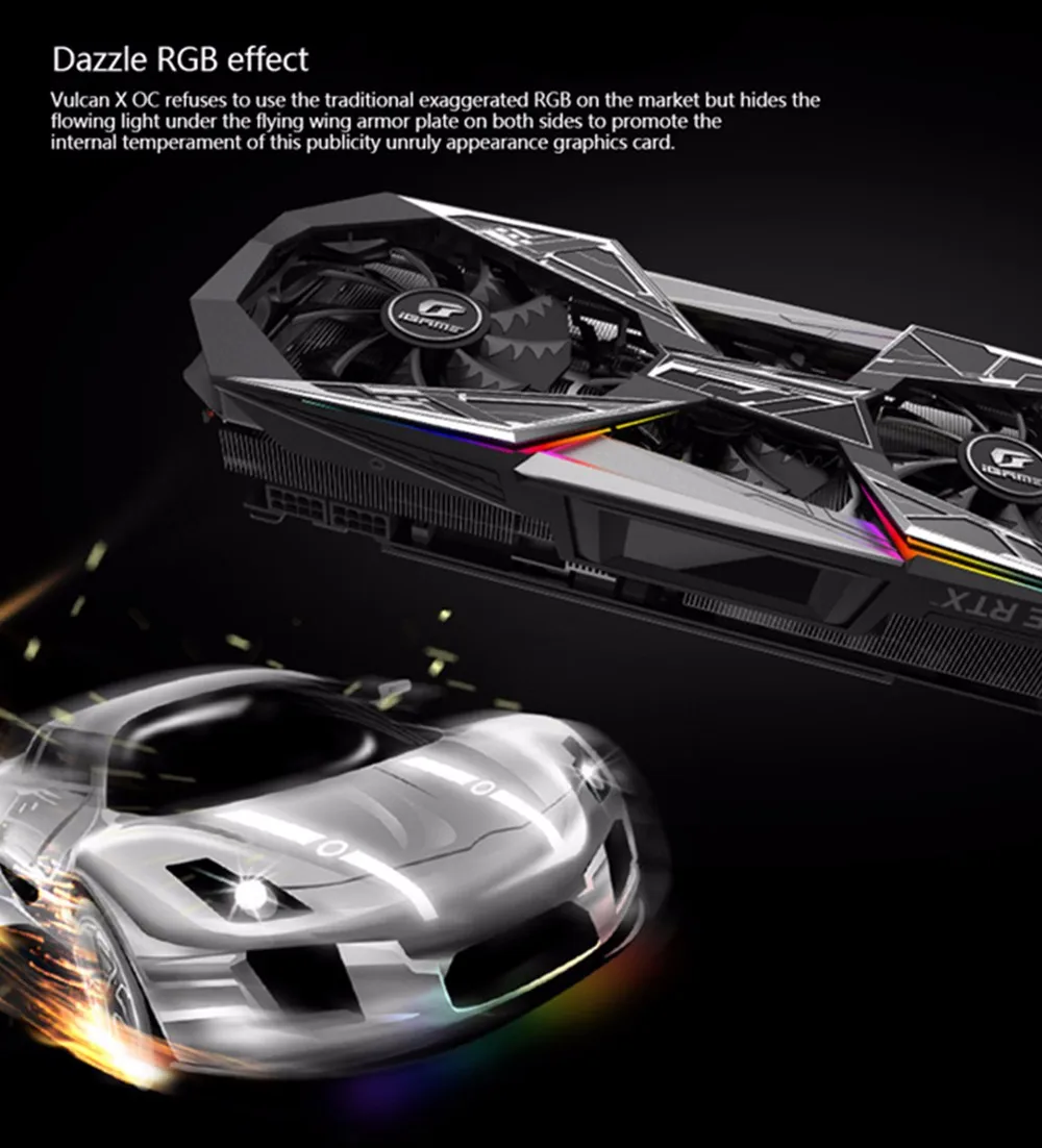 Новая красочная видеокарта iGame GeForce RTX 2070 Vulcan X OC GDDR6 8G 256Bit Base 1410MHz Boost 1815MHz 2 вентилятора ЖК-экран