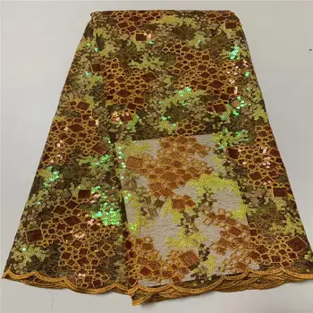 

2019 High Quality African Lace Fabric Organza French Net Embroidery Sequins Tulle Lace Fabric For Nigerian Party Dress