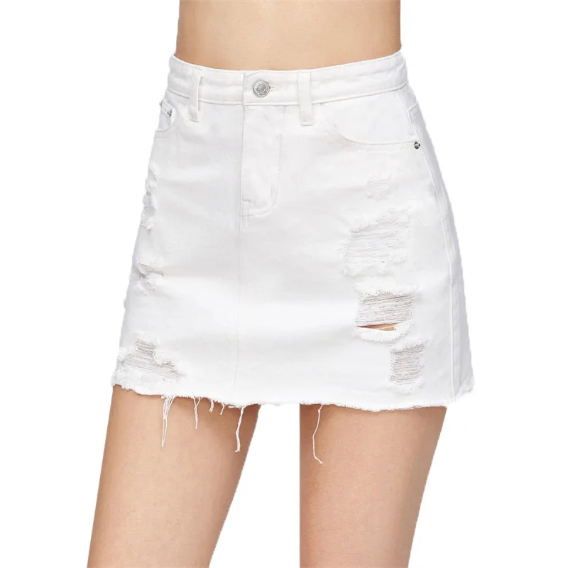 Dotfashion потертая юбка из джинсовой ткани с потертостями по краям новая белая Повседневная Женская юбка со средней талией