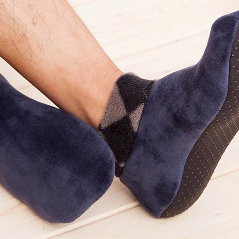 Мужские плотные зимние теплые носки-башмачки, Нескользящие эластичные домашние носки-Тапочки