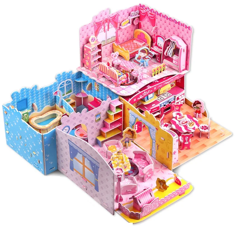 Новые миниатюрные домики Funiture Кухня Гостиная Ванная комната головоломки 3D головоломки интересные развивающие игрушки для детей подарок для детей