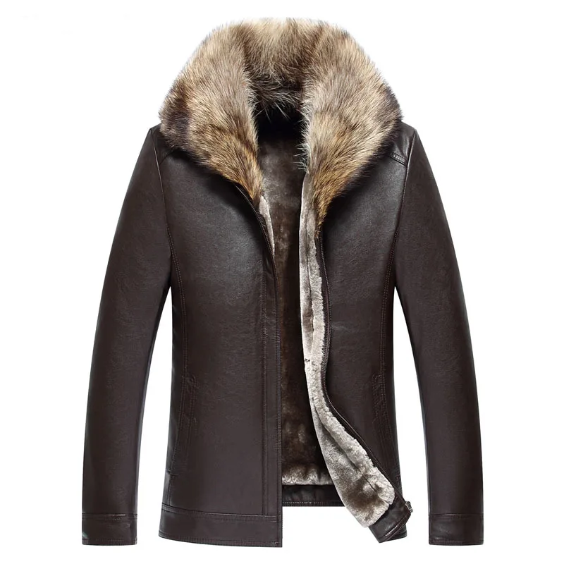 Натуральный меховой воротник, зимнее кожаное пальто для мужчин, Высококачественная шерстяная подкладка, меховая кожаная куртка для мужчин s