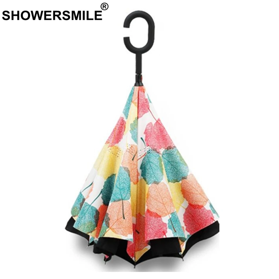 

SHOWERSMILE Inverted Umbrella Windproof Folding Reverse Umbrella Double Layer Rain Protection Umbrella C-Hook Hands For Car