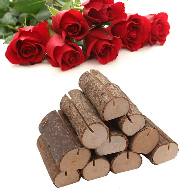 10pcs Wooden Stump Shape Wedding Party Reception Stand Number Name Table Menu Picture Photo Clip Place Card Holder