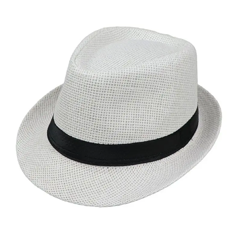 Детская летняя пляжная соломенная шляпа, джаз, Панама, шляпа Федора, Гангстерская Кепка, уличные дышащие шляпы для девочек и мальчиков, Солнцезащитная шляпа - Цвет: B