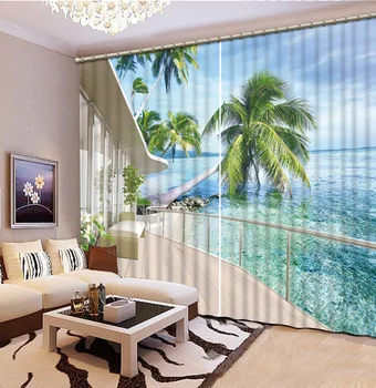 

3D Curtain Window Curtain Living Room Balcony Sea View Curtains Home Bedroom Decoration Blackout Curtain Fabric