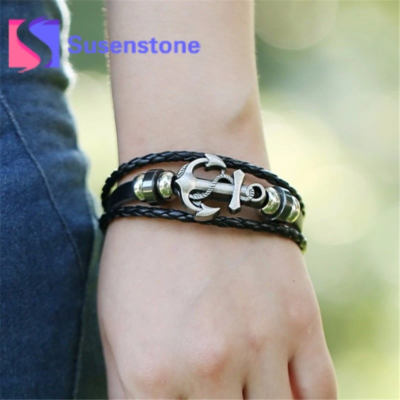 Винтажный женский Многослойный кожаный браслет для мужчин сплав бусины череп письмо ручной тканый браслет pulseira мужские ювелирные изделия