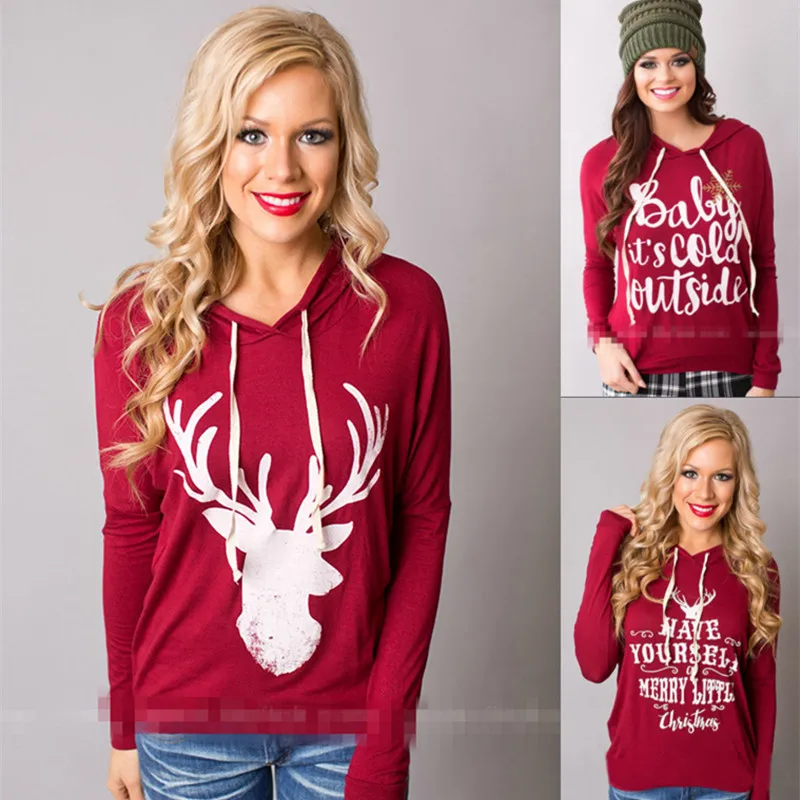 

new hot style casual full sleeves letter pullovers hooded female sweatshirt fashion Christmas loose woman sweatshirt