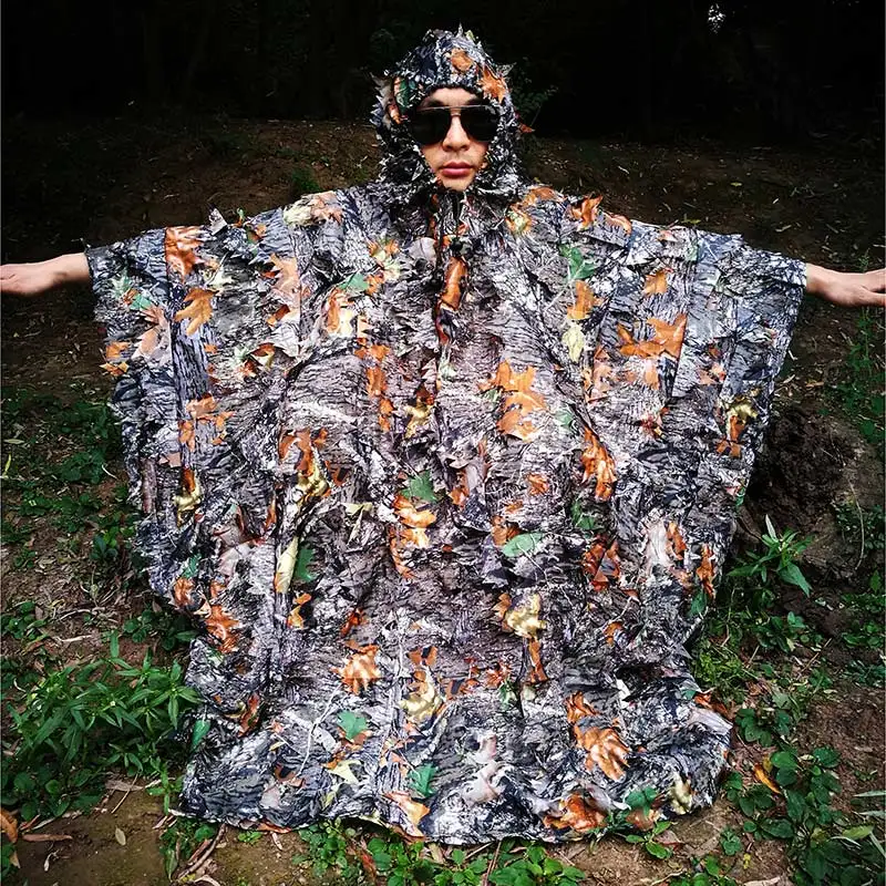 baratas Folha Camo 3D Poncho Roupas de Camuflagem de Caça Camping Birdwatching Respirável Ghillie Suit para o Caçador