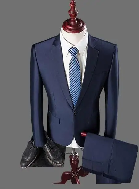 High Quality One Button Groom Tuxedos Blue Brown Wedding Suits for Men (Jacket+Pants+Bowtie) Groomsman Suits Formal Suits