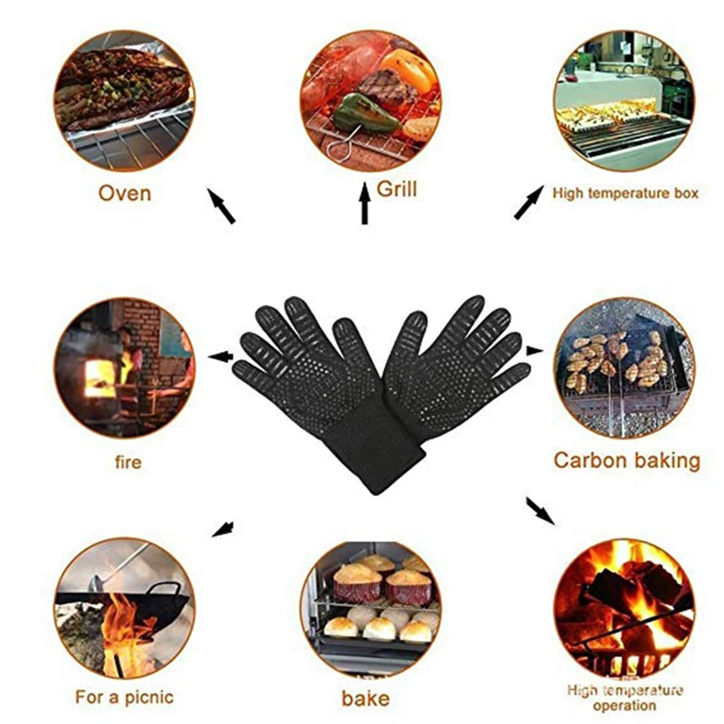 Kitchen Gloves WALFOS Extreme Heat Resistant BBQ Gloves Grill Gloves Cooking Glove Oven Mitt for Kitchen Baking Tools