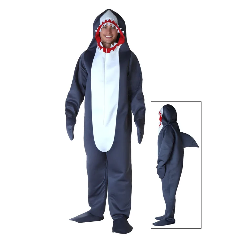 Men's Shark Costume Hoodie Halloween Gray White Adult Jumpsuits Animal