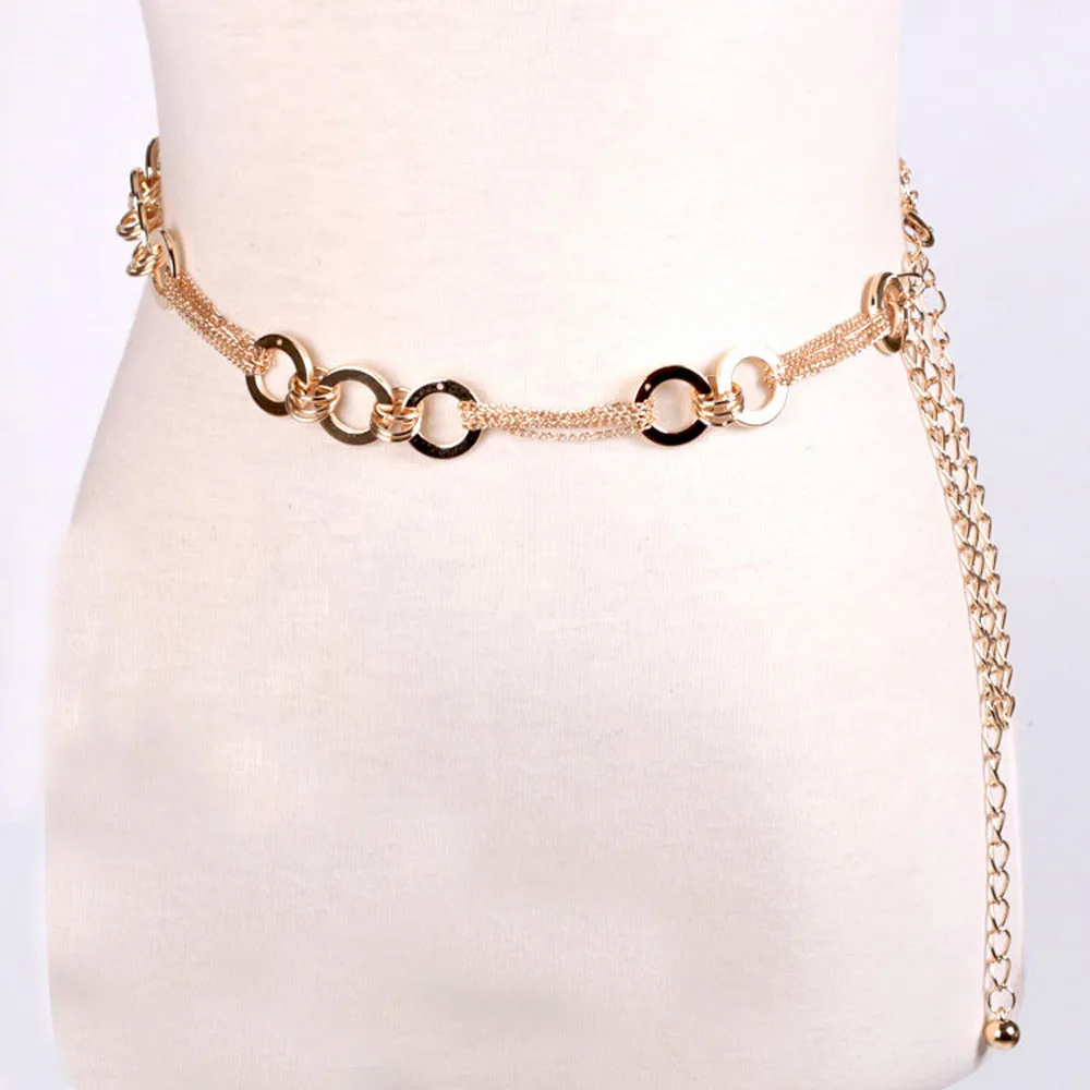 Ремень для Для женщин пояс женский пояс для платья леди модные золотистые металлические цепи Стиль пояс-цепочка ceinture femme de marque de luxe A9