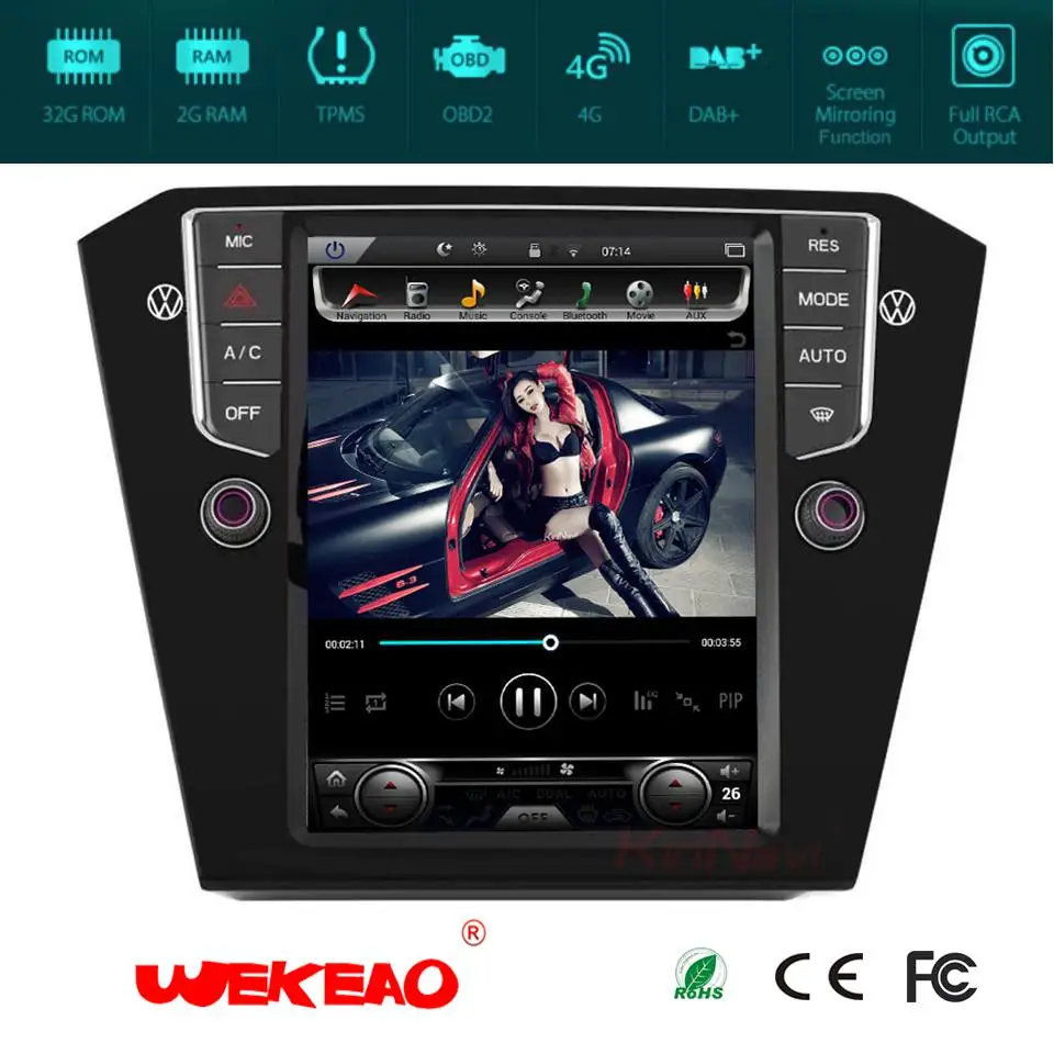 Wekeao 10 4 &quotвертикальный Экран Тесла Стиль Автомагнитола плеер для VW Passat радио gps