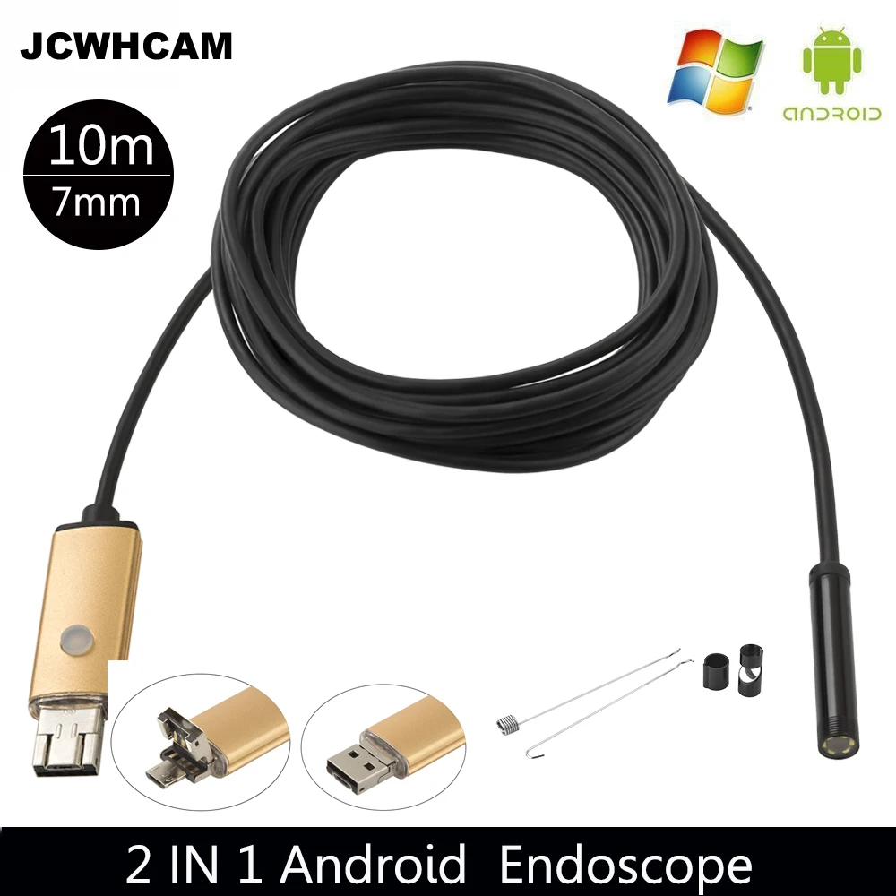 JCWHCAM 7mm USB 내시경 10m 긴 케이블 방수 64 주도 내시경 검사 자동차 비주얼 카메라 구리 파이프 비디오