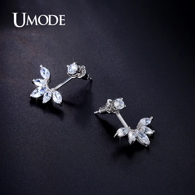 UMODE Fashion Earring Jewelry Zirconia Crystal Ear Jackets Jewelry Leaf Ear Stud Earrings For Women Boucle D'oreille Aros UE0242