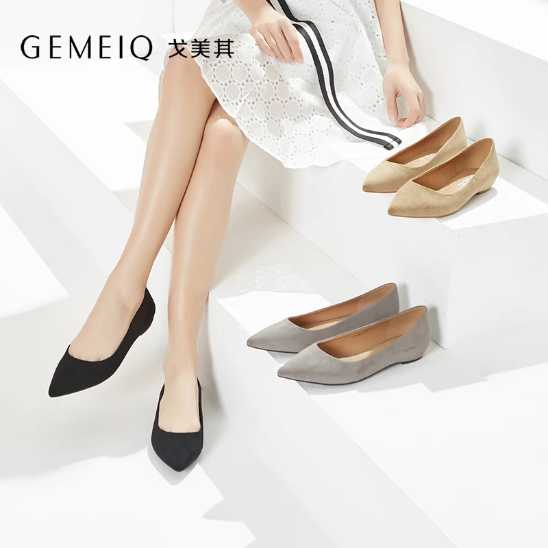 

GEMEIQ 2019 Spring New Shallow Pointed toe Flat-heeled Nude Shoes women easy matching flat sole Comfortable Casual Women Shoes