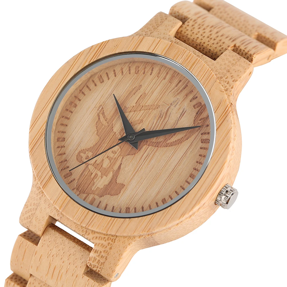 Handmade Whole Wooden Wristwatch Classic Elk Head Deer Carving Vintage Men Women All-match Bamboo Watch Novel Full Wood Clock (3)