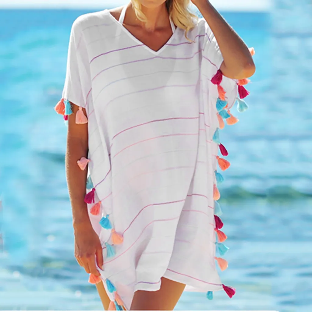 

Womail Cover-Ups Women Perspective Stripe Swimsuit Cover Up Kaftan Bikini Swimwear Bohemian Beach Dress Kimono Playa W3043