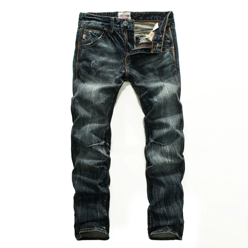 Vintage Men`s Dark Jeans Mid Stripe Slim Straight Denim Pants Male high Quality Superably Brand Jeans Men 28-38 206-1