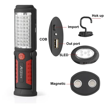 

Anjojet Powerful Portable 36 5 LED Flashlight Magnetic Rechargeable Work Light 360 Degree Stand Hanging Torch Lamp For Work