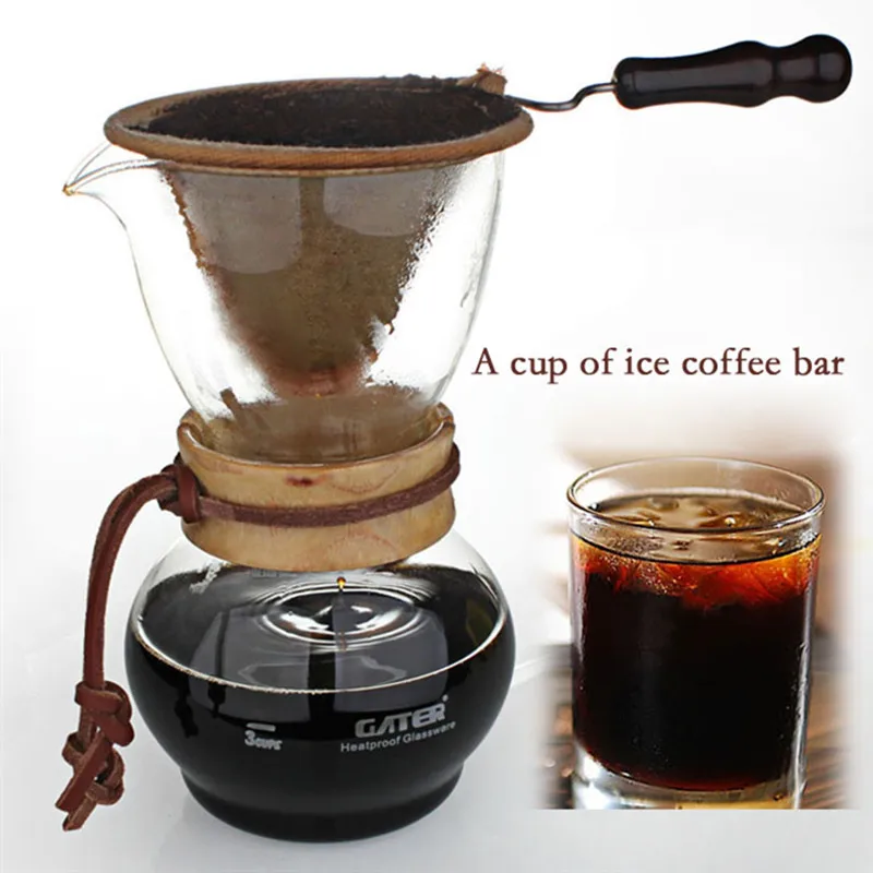  480 cc glass Drip Pot Woodneck Espresso coffee tool suit / high quality flannel bags manually drip coffee drip hand pot ice tool 