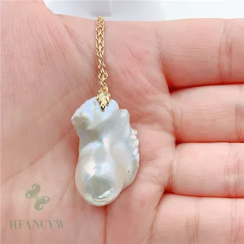

21-29mm White Baroque Pearl Pendant 18 inches Necklace jewelry light South Sea Irregular