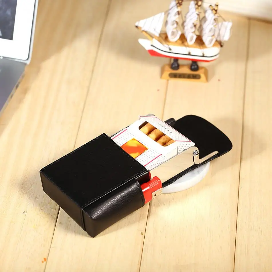 

Cigarette Box Smoking Cigarette Case PU Leather Tobacco Pouch Lighter Holder Pocket Box Name Card Storage Container Hot Gift