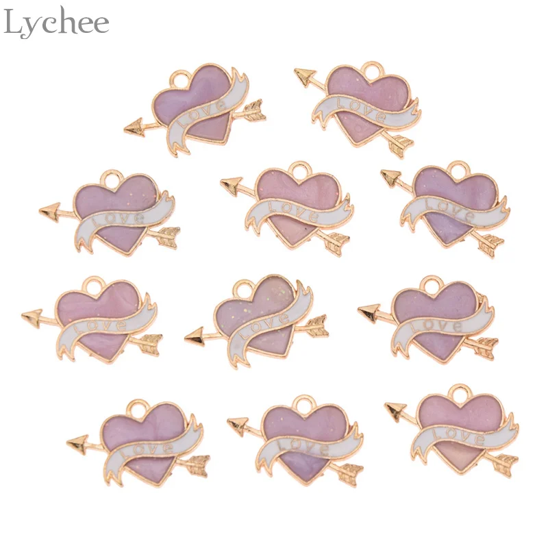 

Lychee 10pcs Trendy Alloy Arrow Through Heart Enamel Pendants Multicolor Necklace Charms DIY Jewelry Making Crafts Accessories