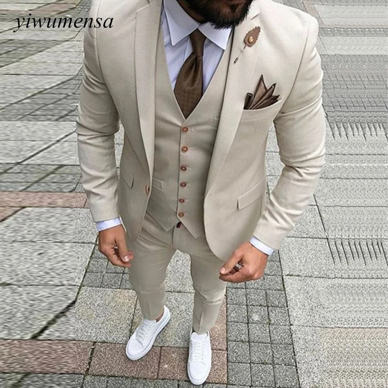 Костюм Homme Mariage свадебные костюмы для мужчин Trajes Para Hombre пиджак для жениха костюмы костюм цвета слоновой кости мужской индивидуальный смокинг 3 шт