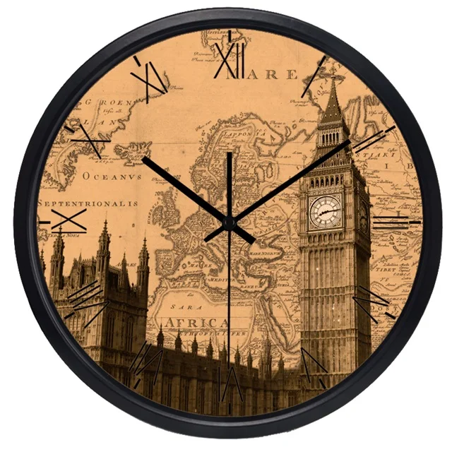 Часы Мирового часового пояса бренд отель лобби часы Roma NO. Мир места интерес крафт-бумага цветные часы-карта - Цвет: Big Ben London