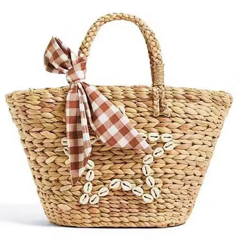 

ABDB-Women Straw Bag Natural Star Shell Scarf Summer Rattan Bag Tote Woman Knitting Shoulder Bag Retro Woven Beach Handbag Boh