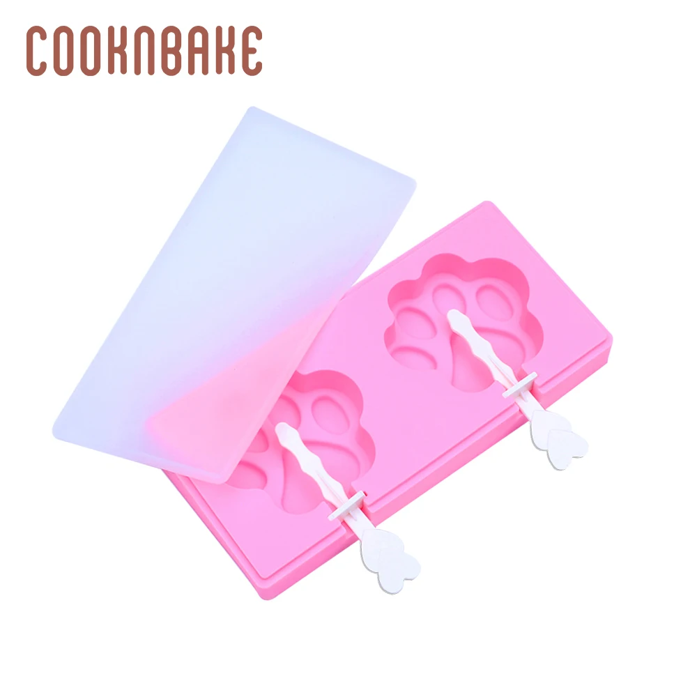 

COOKNBAKE Silicone Ice Cream Mold 2 Hole cat paw frozen Ice Cube Maker Summer ice lolly Tools cake decoration