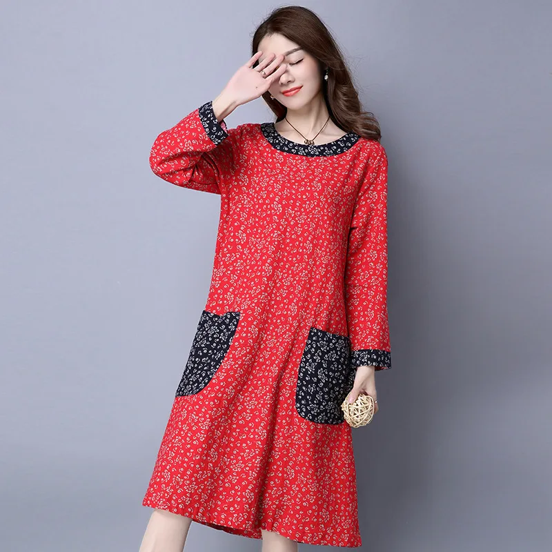 Hello Rose : 2016 New Arrival Autumn Dress Fashion Chinese Style Women Dresses Print Pockets Full Elegant Cheap-Clothes-China | Женская