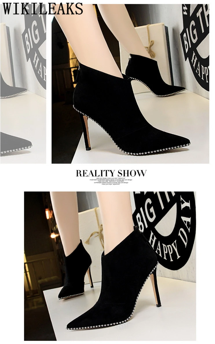 Обувь bigtree; ботинки на высоком каблуке; женские модные замшевые ботильоны для женщин с заклепками; женские кожаные ботинки; botines mujer; коллекция года; botines