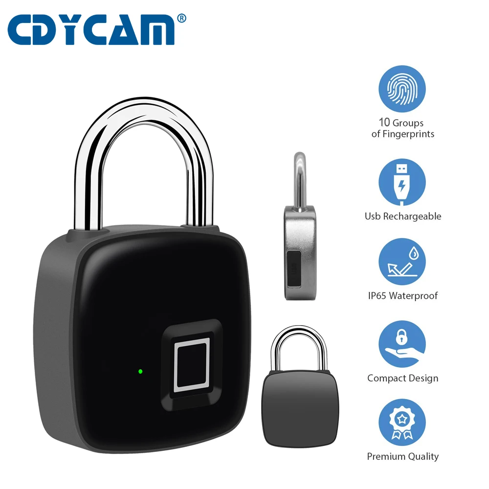 Cdycam Micro USB Перезаряжаемый смарт-замок без ключа с отпечатком пальца IP65 Водонепроницаемый Противоугонный замок для безопасности двери чехол для багажа Замок