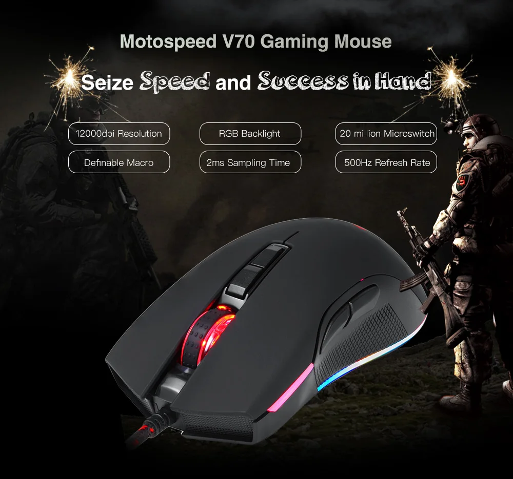 Motospeed V70 проводная USB PUBG игровая мышь PMW3325/3360 5000/12000 dpi RGB светодиодный мышь с подсветкой геймерская оптическая для игры PUBG/FPS