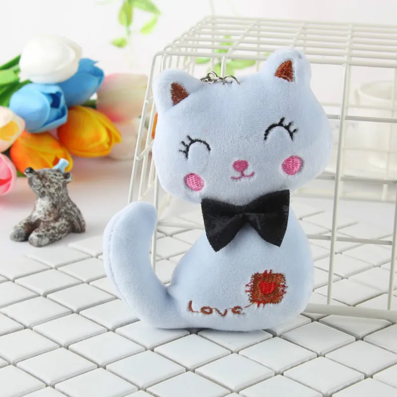 

12CM Cute Cat Plush Animal Stuffed Cat Key Chain Toy Kid's Party Plush Toys Birthday Gift Plush Dolls 3 Colors