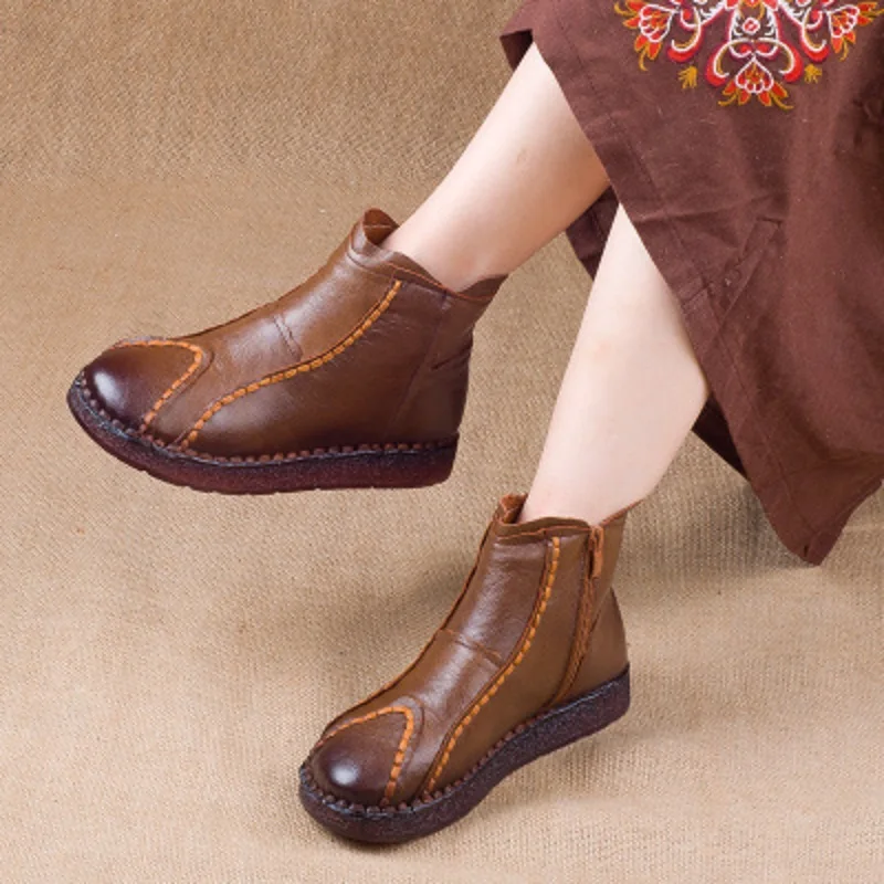 

Winter plus cashmere thick warm leather shoes hand-stitched mother cotton vintage folk style leather casual female boots