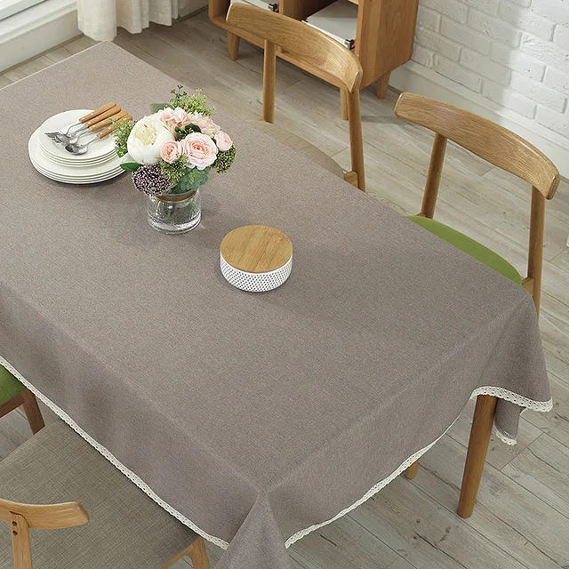 Solid Color Decorative Tablecloth Imitation Linen Lace Table Cloth Dining Table Cover Home Decoration - Цвет: coffee