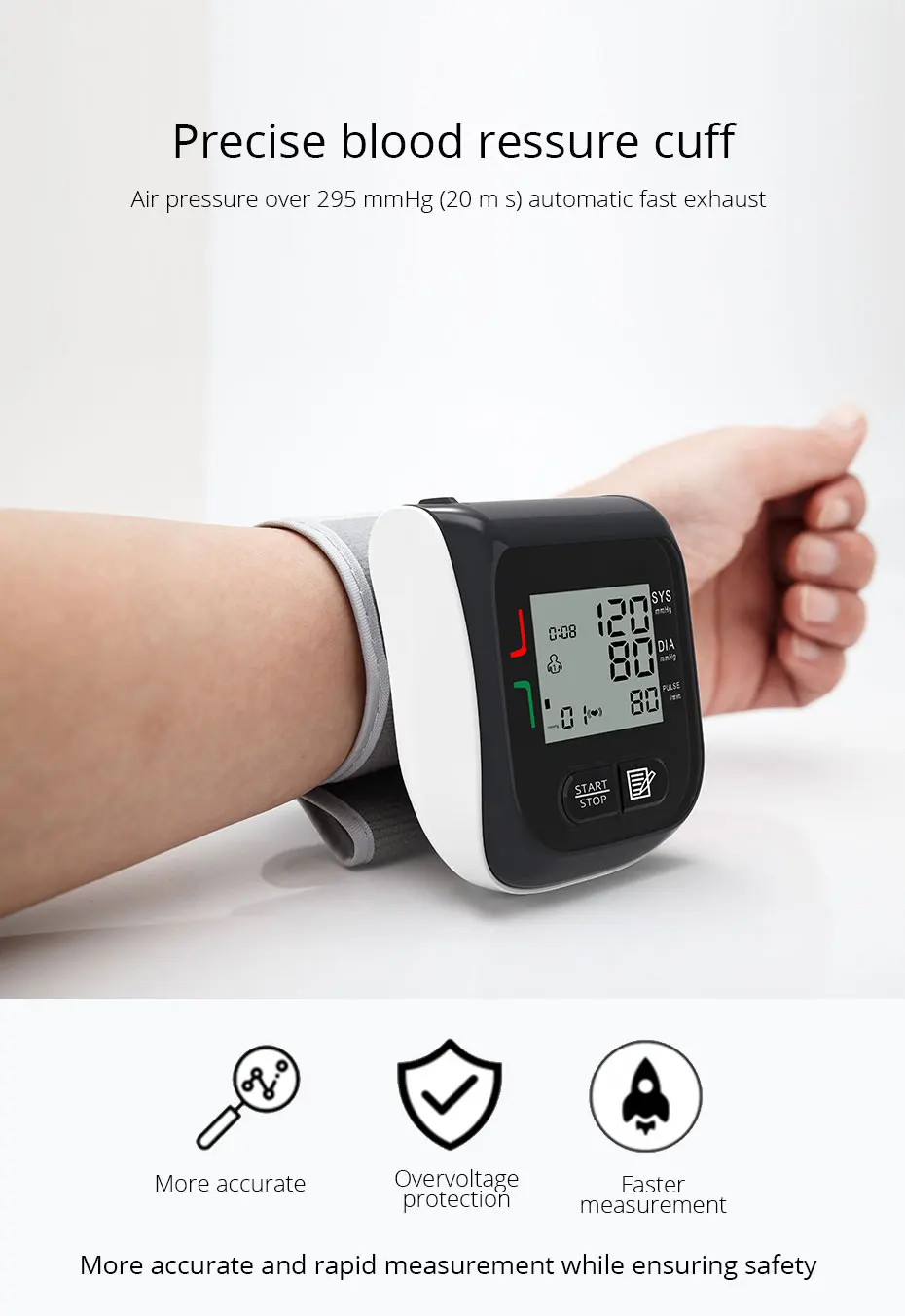 Boxym Medical Digital Lcd Wrist Blood Pressure Monitor Automatic Blood