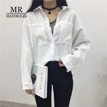MAINROLES New Tops Autumn Series Blouse White Shirt Solid Blouse Leisure POLO Collar Shirt Corduroy Long-Sleeved Cottons Shirt