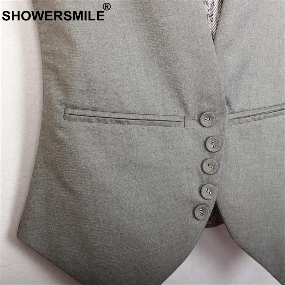 SHOWERSMILE Black Vest For Women Short Waistcoat Slim Fit Sleeveless Jacket Female Spring Summer Solid Formal Vests Waistcoat